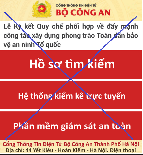 Cảnh báo trang web giả mạo Cổng Thông tin điện tử Bộ Công an